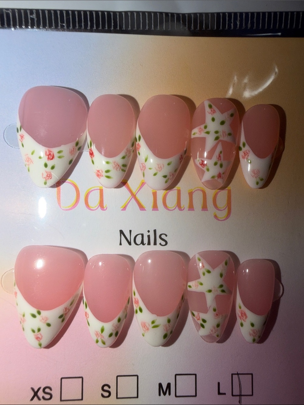 Pink Floral French Press-On Nail Set